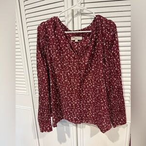 LOFT Red Relaxed Long Sleeve Blouse